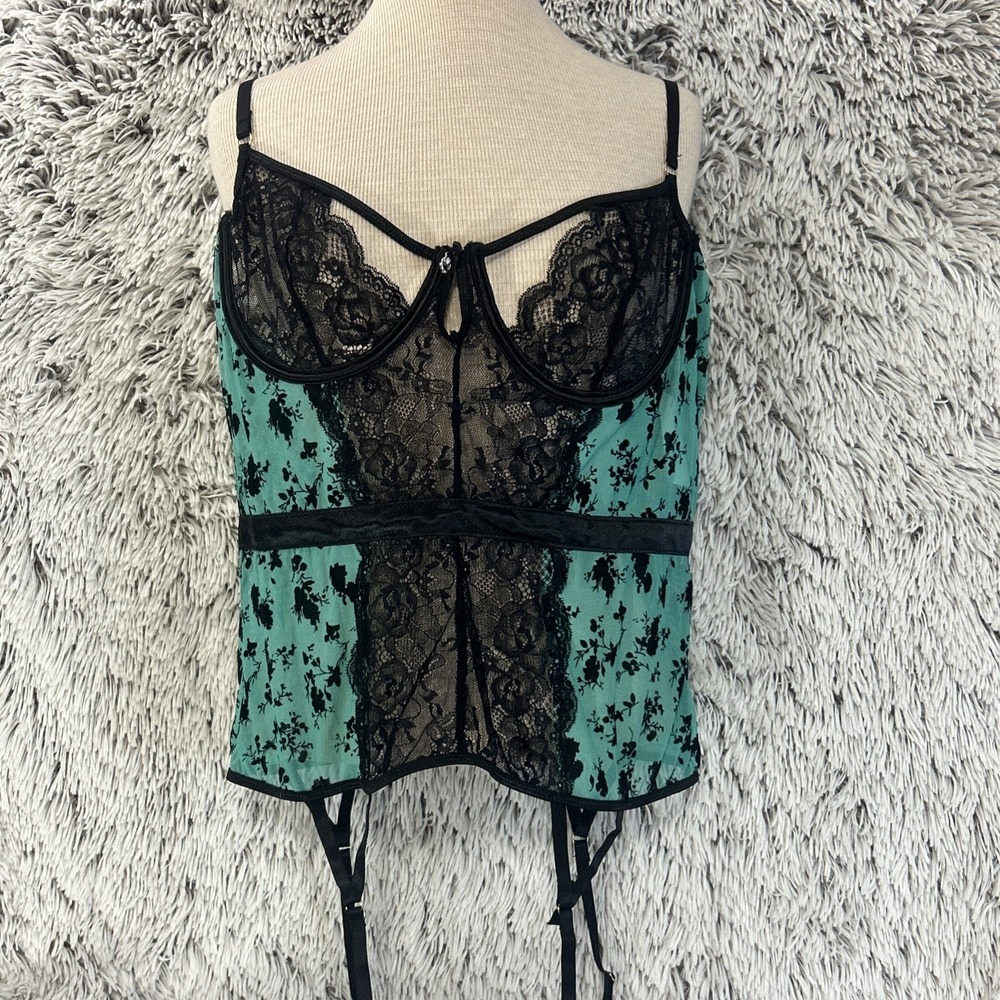 Teal Black Floral Mesh Lace 2-Piece Lingerie Coquette Boudoir Sexy  4XL 5XL‎ NWT